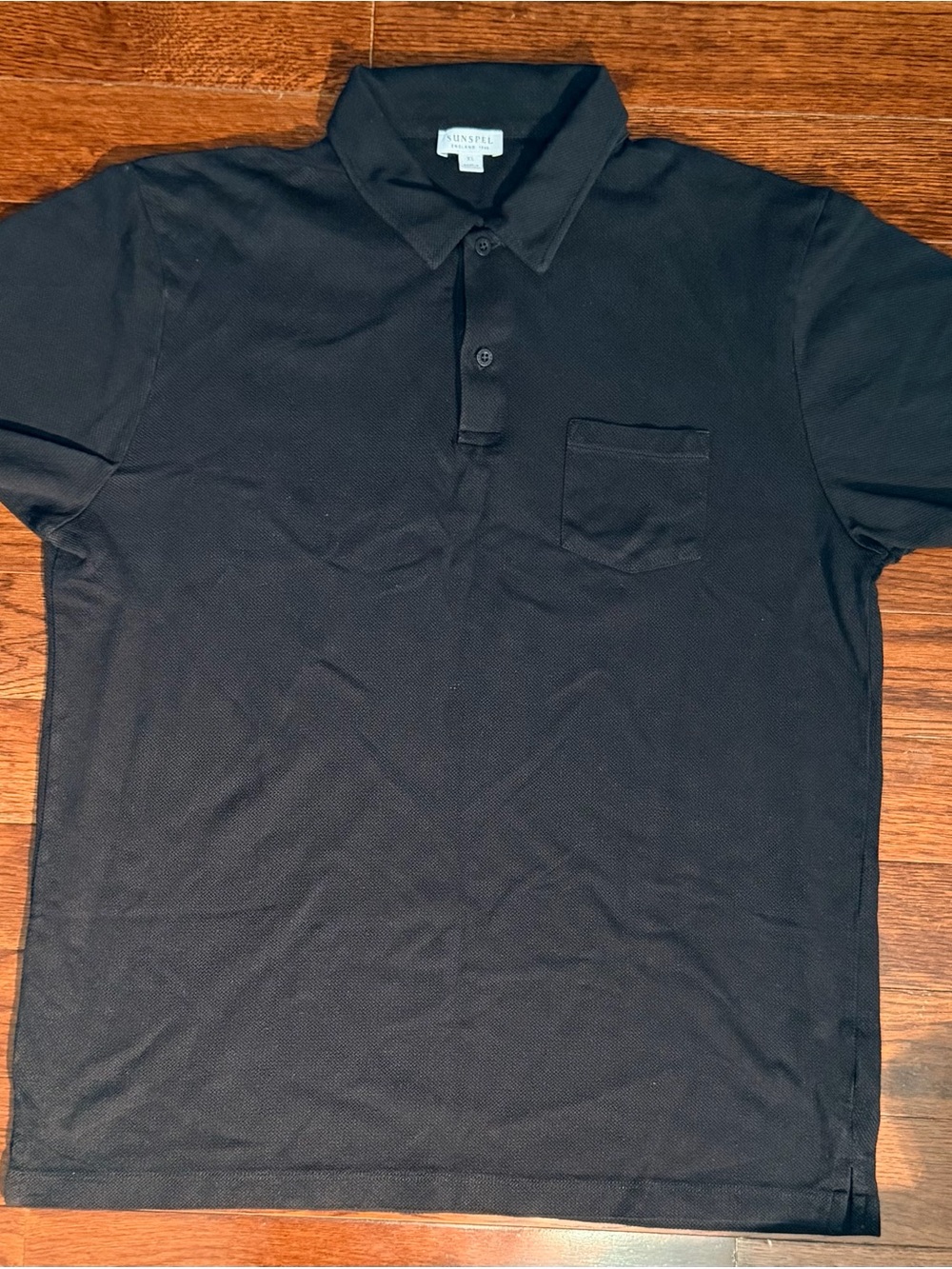 Sunspel Black Short-Sleeve Polo with Chest Pocket Size XL
